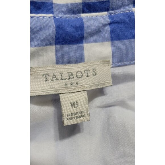 Talbots Womens Blue Checkered‎ A Line Belted Dress Button Front Lined Size 16 - Picture 5 of 12